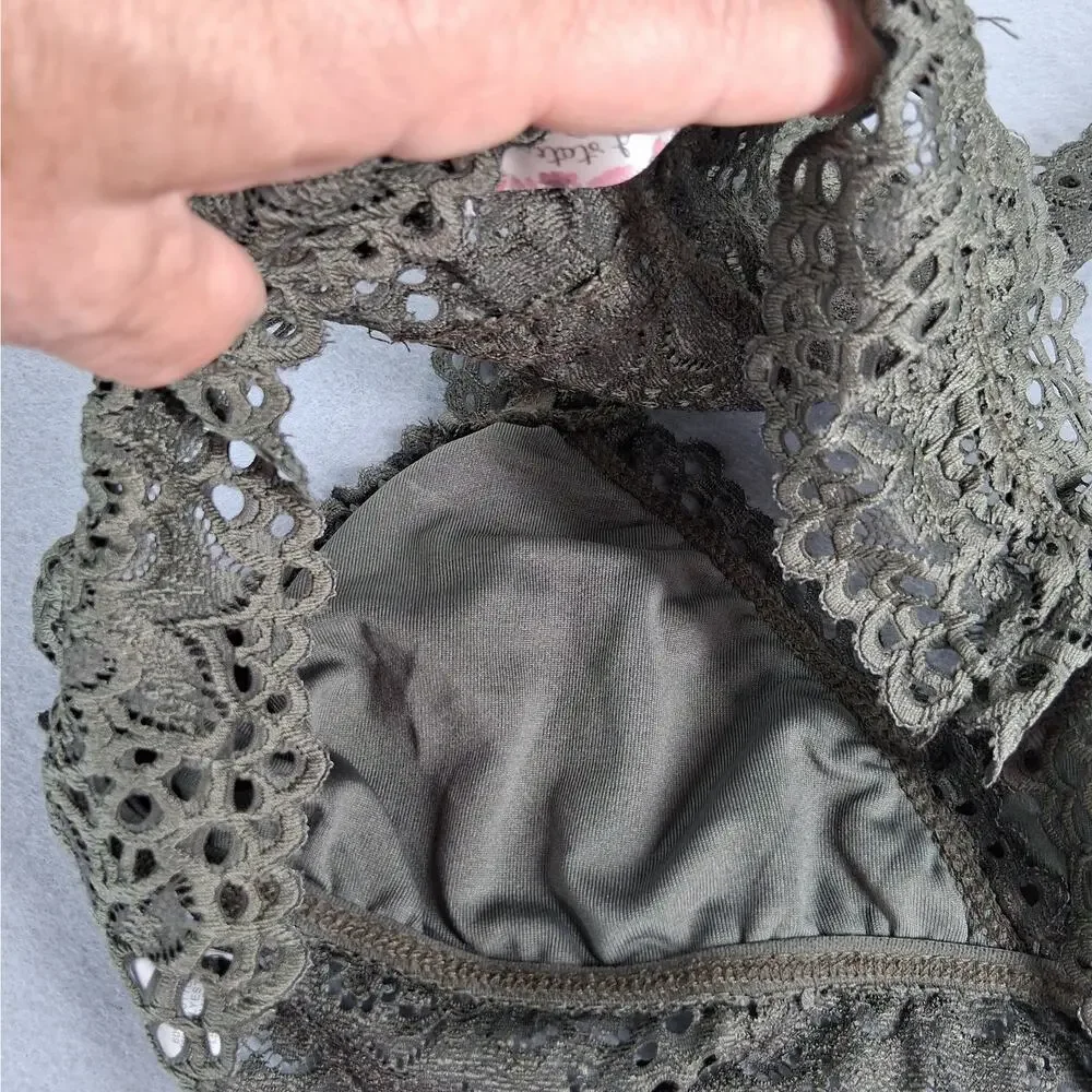 Altar'd State Lace Bralette Women's‎ Medium Dark Olive Green Racer Back Lined